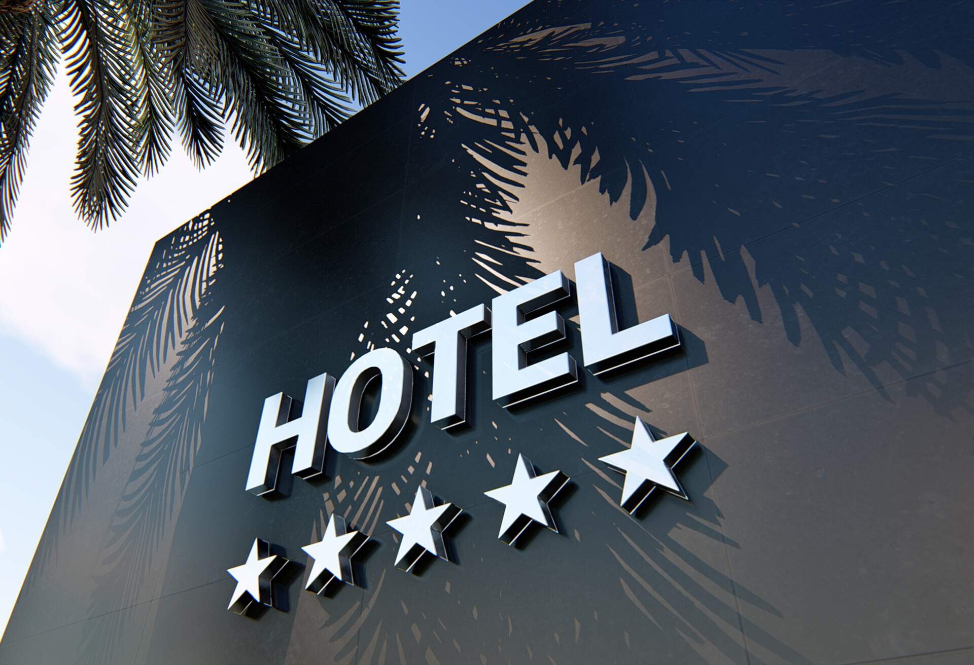 Hotel Investment in Spain. Image shows building exterior with word Hotel and 5*