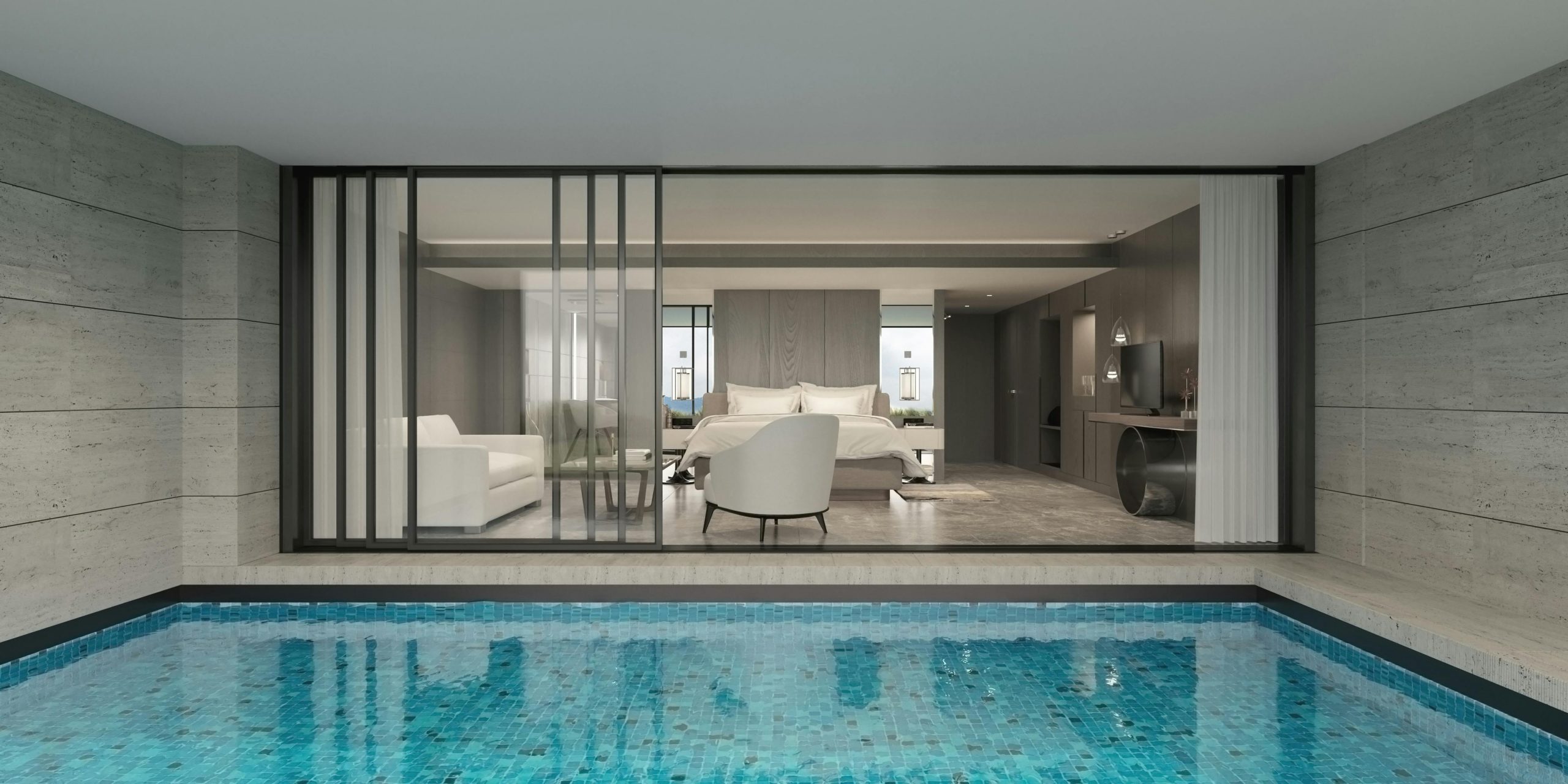 Hotel room with indoor pool. Photo by Quark Studio: https://www.pexels.com/photo/indoor-pool-2506990/